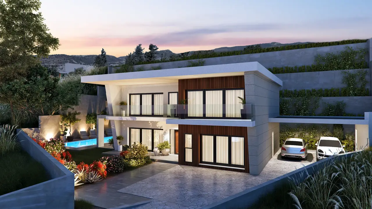 Aura Villa exterior at night