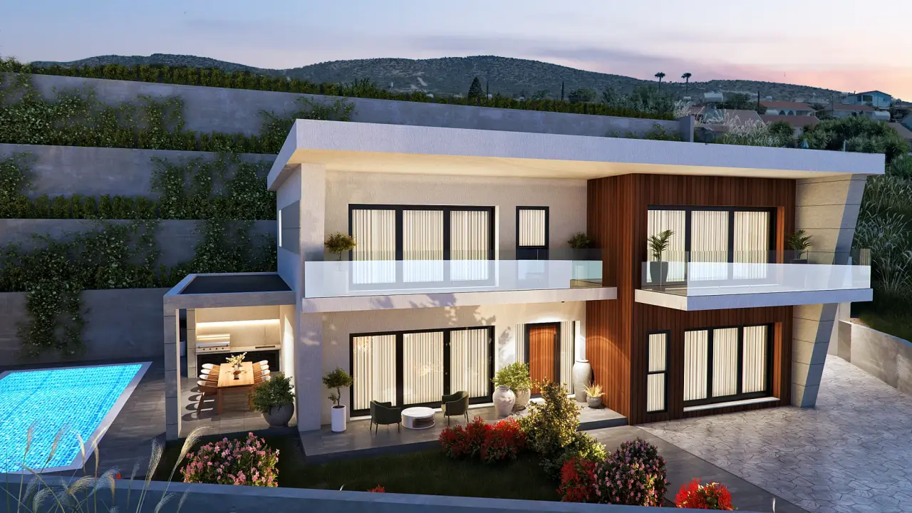 Aura Villa exterior at night
