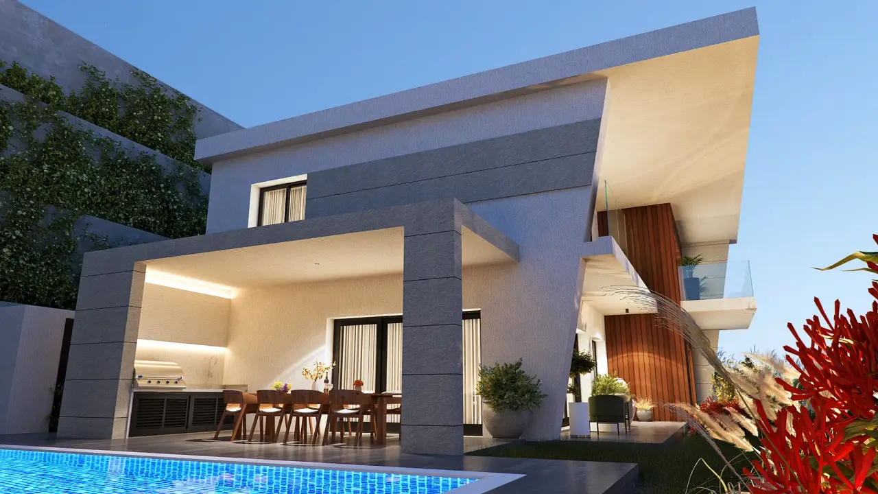 Aura Villa exterior at night
