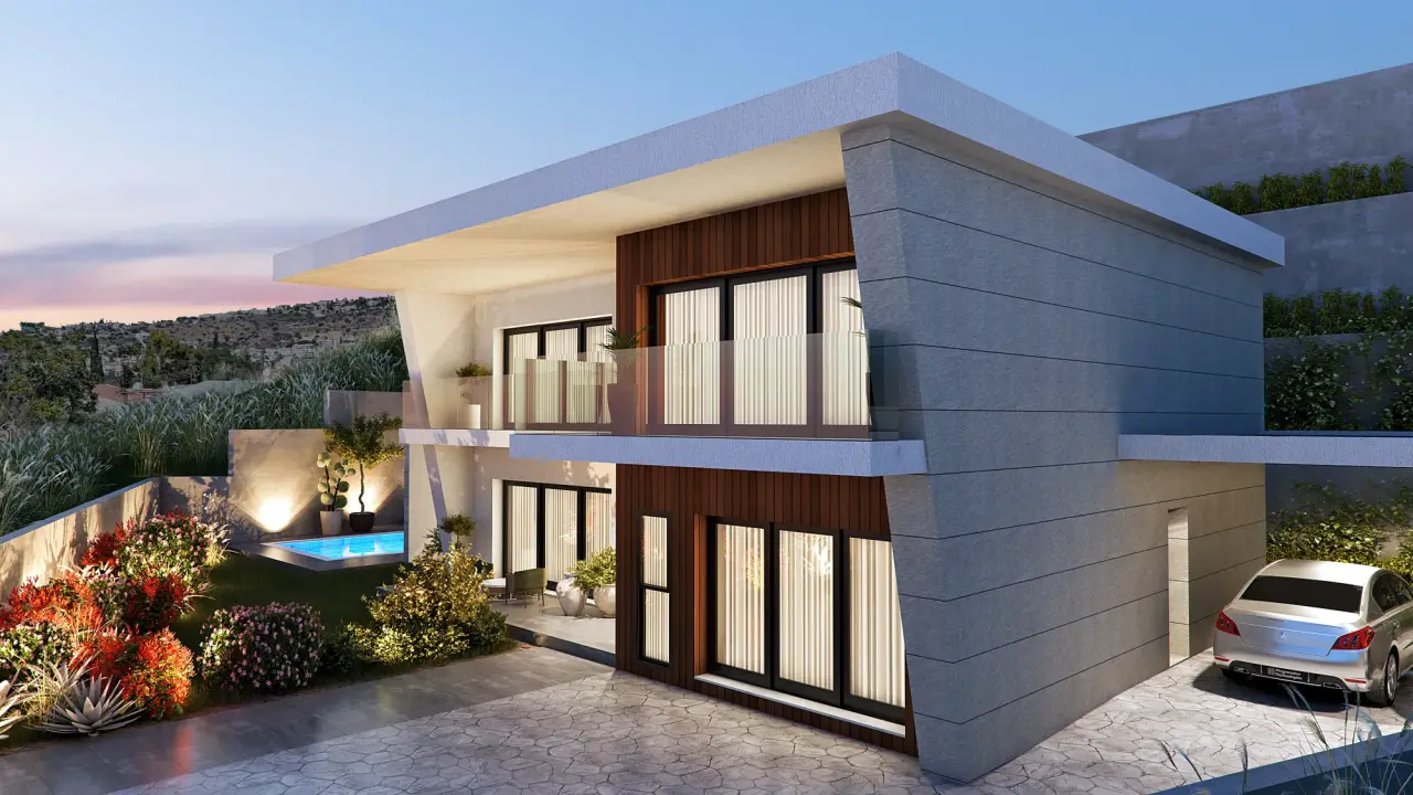 Aura Villa exterior at night