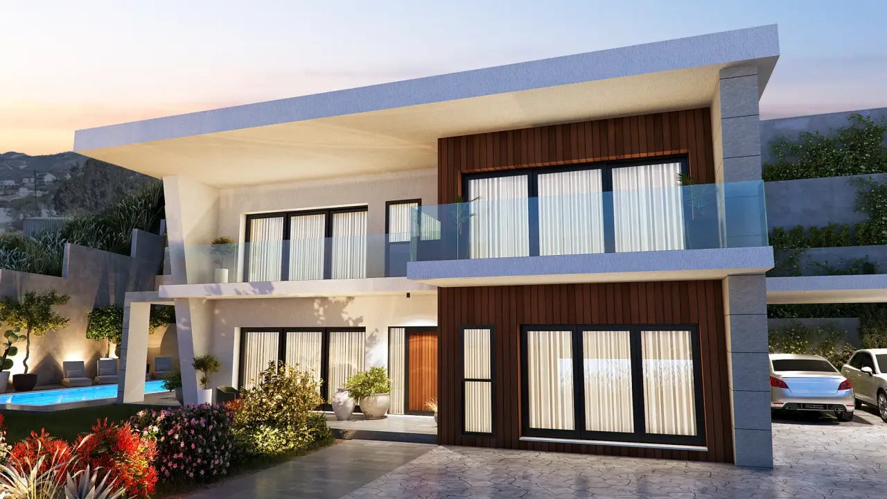 Aura Villa exterior at night